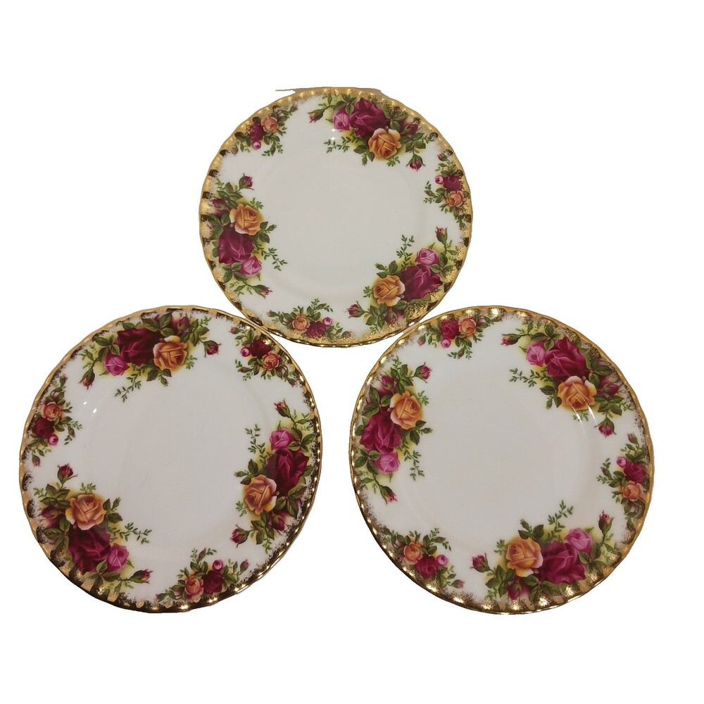 Royal Albert Bread Plates 6 1/4 Inch Old Country Roses Red Yellow Gold Set Of 3